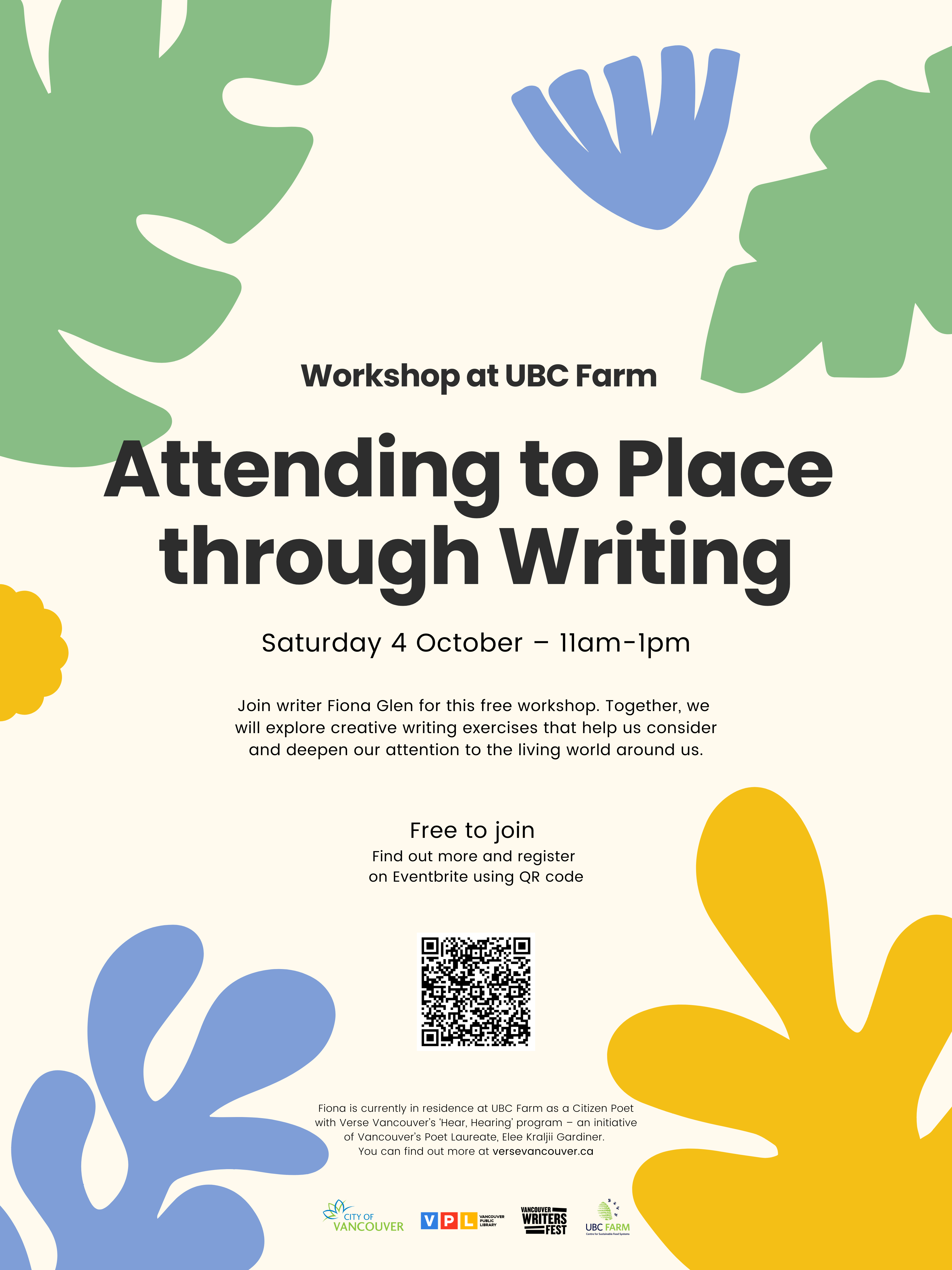 Attending to Place through Writing with Citizen Poet Fiona Glen, October 4, 2025